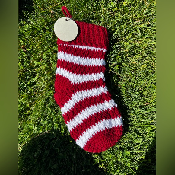 Hand Crocheted Traditional Christmas Stockings With Customizable Name Tag! - Picture 5 of 17